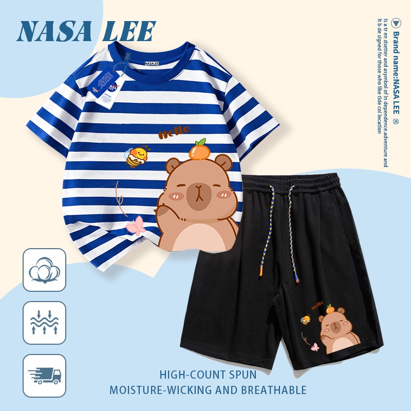 [Giao hàng trong ngày] Áo thun Cotton nguyên chất màu trắng cho trẻ em NASA Áo thun Cotton thoáng khí in hình gấu dễ thương 3-16 tuổi bé trai bé gái tay ngắn thông thường
