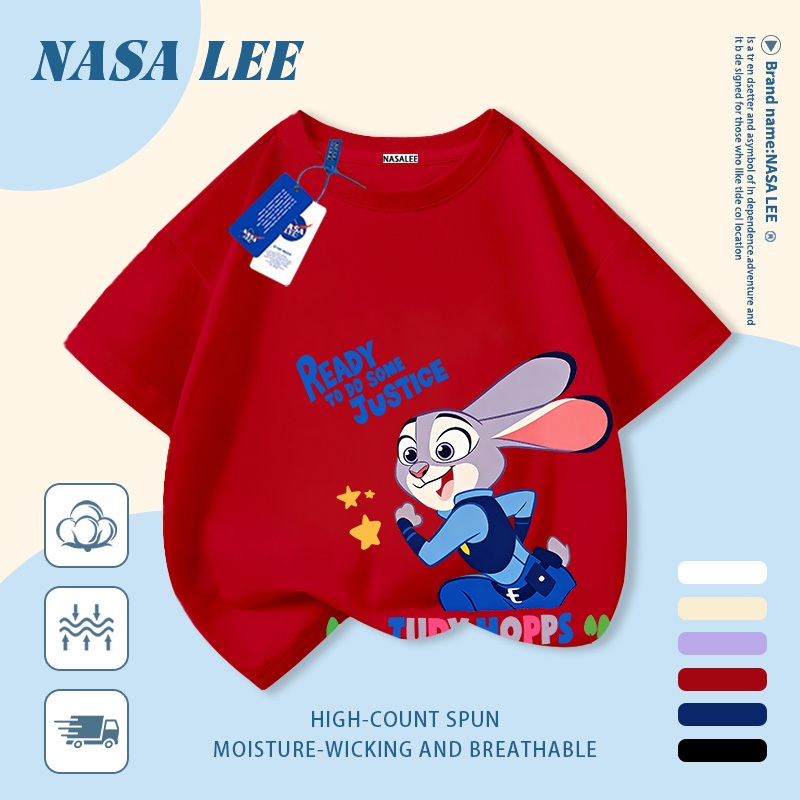 [Giao hàng trong ngày] Áo thun Cotton trắng nguyên chất thoáng khí in hình chú thỏ 3-16 tuổi bé trai bé gái tay ngắn thông thường