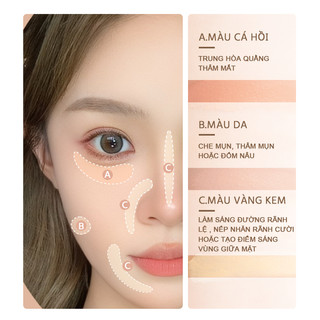 [BÁN SẢN PHẨM MỚI] Bảng che khuyết điểm ba màu sắc làm đẹp lãng mạn Vẻ đẹp lãng mạn cho mắt và mặt Kem che khuyết điểm giúp che và làm sáng quầng thâm Thích hợp cho máng rách