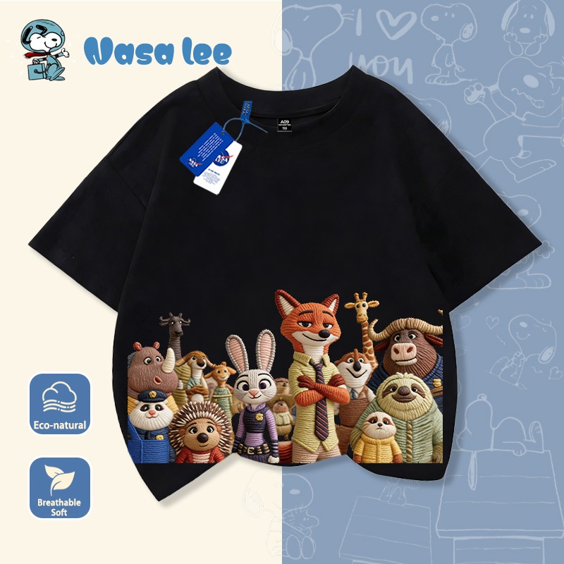 Áo thun ngắn tay hình Nasa và Zootopia cho bé gái, hàng mới năm 2026, chất liệu cotton, áo mùa hè cho trẻ em, áo cộc tay cho bé trai và bé gái.