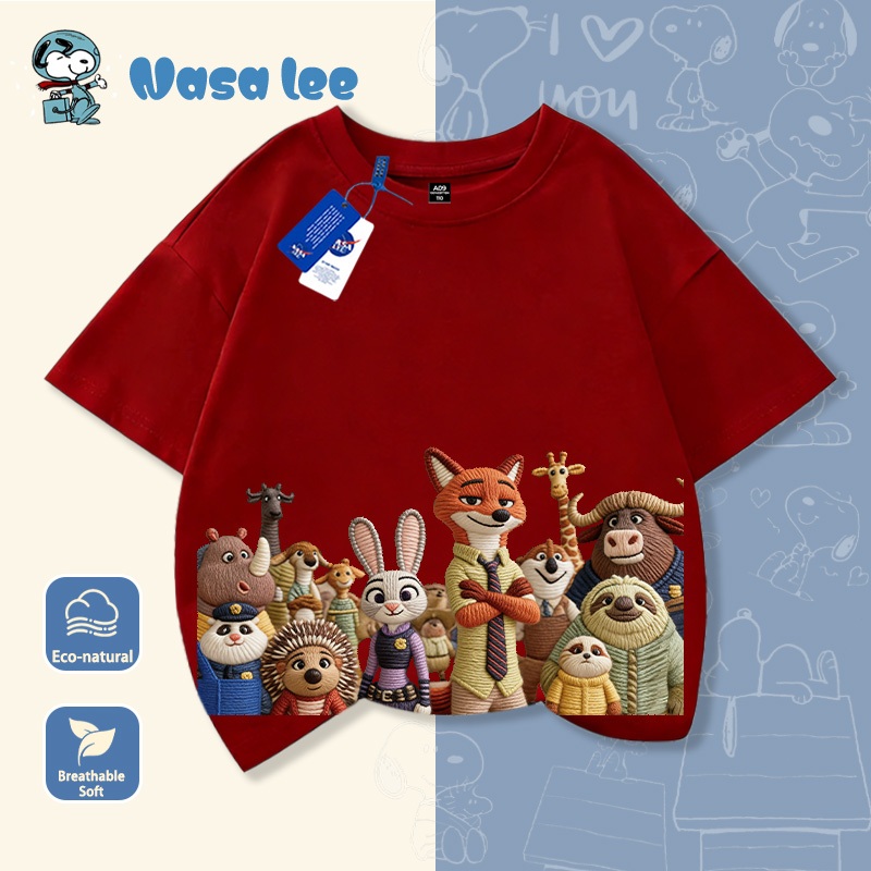 Áo thun ngắn tay hình Nasa và Zootopia cho bé gái, hàng mới năm 2026, chất liệu cotton, áo mùa hè cho trẻ em, áo cộc tay cho bé trai và bé gái.