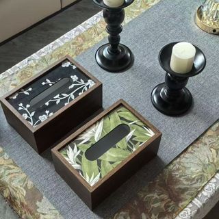 Hộp đựng khăn giấy bằng gỗ phong cách Trung Quốc mới (Hoa trắng / Phong cách lá tre xanh), Hộp đựng bàn cà phê phòng khách cao cấp