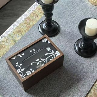 Hộp đựng khăn giấy bằng gỗ phong cách Trung Quốc mới (Hoa trắng / Phong cách lá tre xanh), Hộp đựng bàn cà phê phòng khách cao cấp