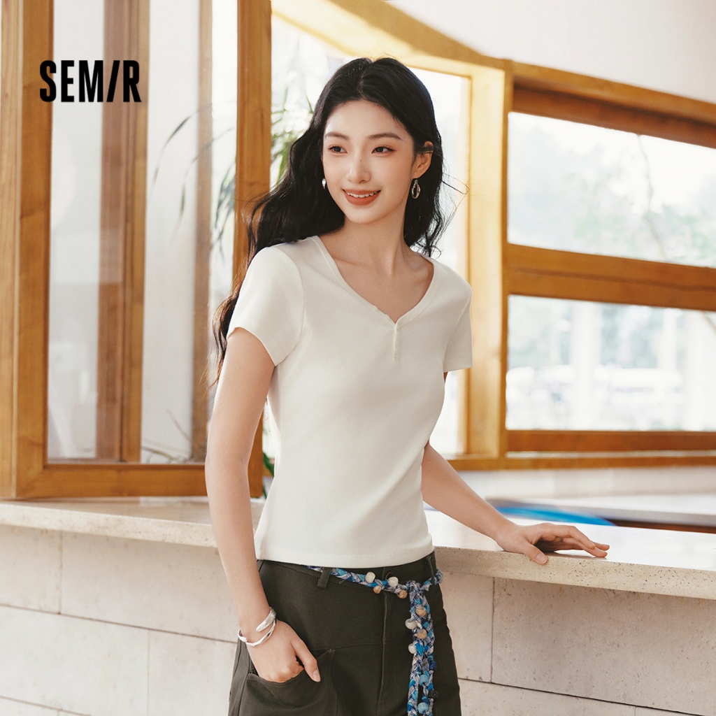 Semir Áo Nữ Mùa Hè Tay Ngắn Cổ Chữ V Ôm Body Mới 2026