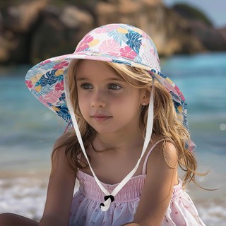 Mũ hoạt hình chống nắng mùa hè cho trẻ em dành cho bé trai và bé gái Mũ xô thiết kế vành lớn và khăn choàng thích hợp cho bé 1-6 tuổi