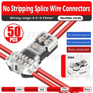 50 Chiếc Đầu Nối Dây Điện Áp Thấp Không Sọc Dây Kết Nối Dây 3 Chiều T1 / T2 / D2 Loại 2 Chân Cho Dây AWG 24-18