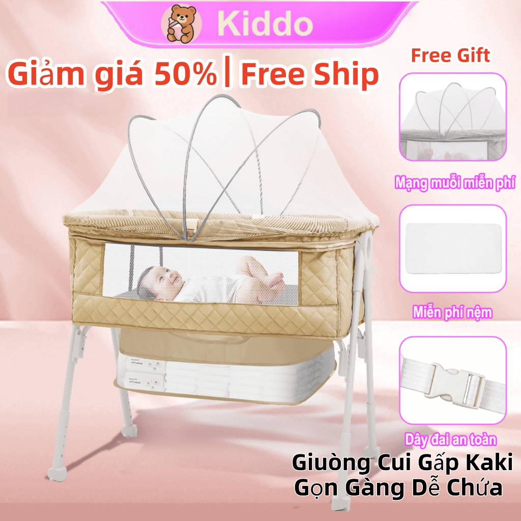 Nội Đa Năng Kiddo, giường cũi em bé  | giảm giá 50% | Cũi Vải Cho Bé Sơ Sinh- Miễn Phí Nệp +Màn chống muỗi | An toàn cho bé,Chống Trào Ngược,Gấp Gọn Với
