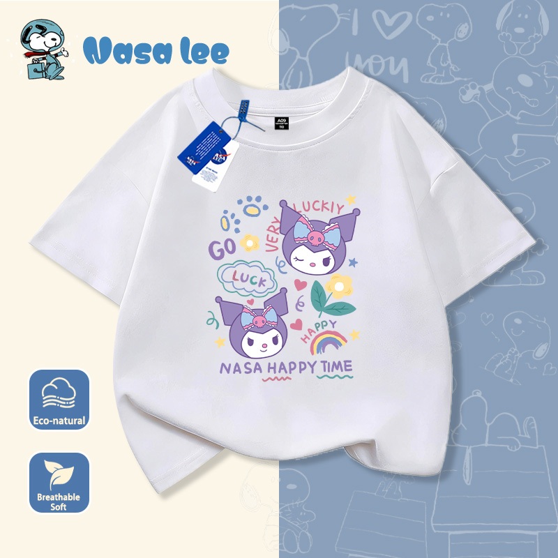 Áo thun ngắn tay in hình Kuromi cho trẻ em, chất liệu cotton 100%, mới, thoáng mát, dễ chịu, form rộng dành cho bé gái