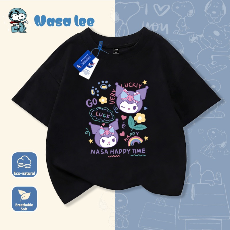 Áo thun ngắn tay in hình Kuromi cho trẻ em, chất liệu cotton 100%, mới, thoáng mát, dễ chịu, form rộng dành cho bé gái