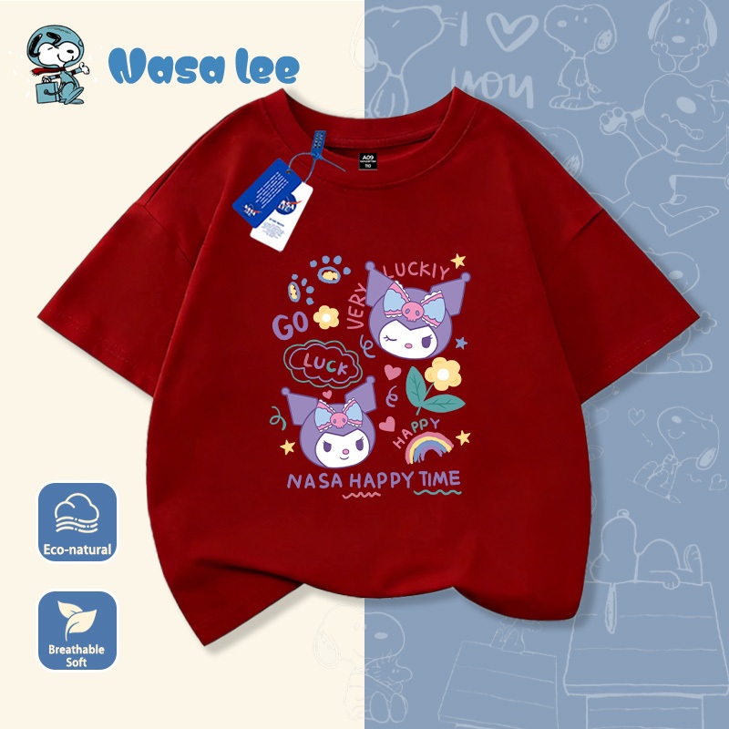 Áo thun ngắn tay in hình Kuromi cho trẻ em, chất liệu cotton 100%, mới, thoáng mát, dễ chịu, form rộng dành cho bé gái
