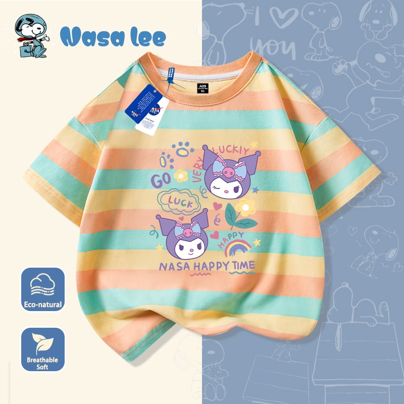 Áo thun ngắn tay in hình Kuromi cho trẻ em, chất liệu cotton 100%, mới, thoáng mát, dễ chịu, form rộng dành cho bé gái