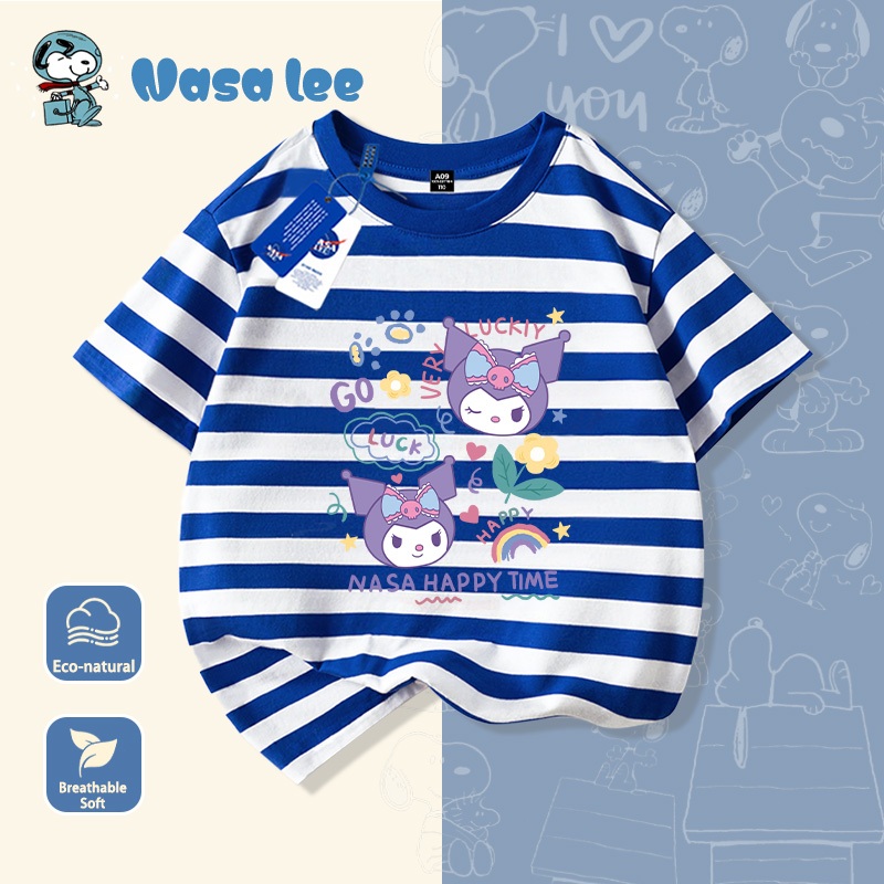 Áo thun ngắn tay in hình Kuromi cho trẻ em, chất liệu cotton 100%, mới, thoáng mát, dễ chịu, form rộng dành cho bé gái