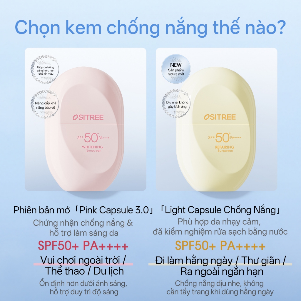 Ositree Kem chống nắng công suất cao sunscreen Ngoài trời Trắng ổn định Nhẹ nhàng Sửa chữa dưỡng ẩm PA + + + + 60g Kem.