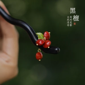 Kẹp Tóc Gỗ Đàn Hương Màu Nâu và Đỏ, Phụ Kiện Hanfu Phong Cách Trung Quốc
