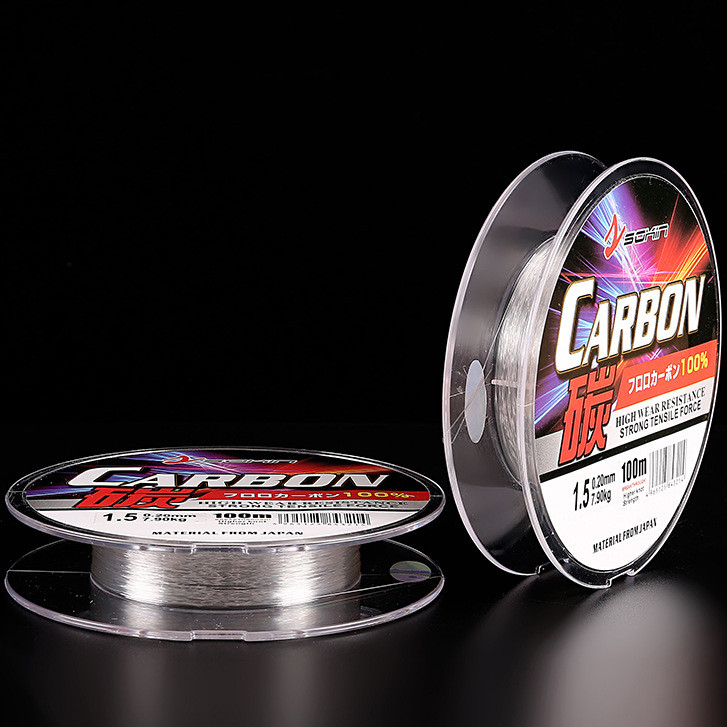 Dây carbon 100m trong suốt chịu cắn chịu mài tốt chìm nhanh chuyên làm dây dẫn câu lure gần bờ và câu cá biển