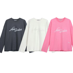 AC Letter 3D Thêu Piqué Vải Unisex Áo thun dài tay Áo thun nam dài tay - Xanh xám, Hồng, Trắng