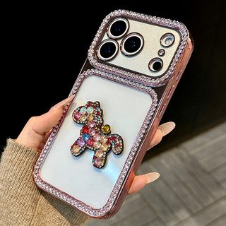 Khung Kim Cương 3D Ngựa Trong Suốt Mạ Điện Acrylic Ốp Lưng Điện Thoại iPhone 17Promax 17Pro 13 14 15 16 Pro Max Chống Sốc Bảo Vệ Toàn Diện Ống Kính Nữ Vỏ Di Động