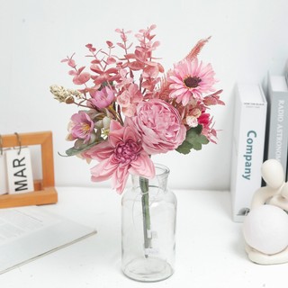 Hoa Nhân Tạo Bó Hoa Lụa Dahlia Mẫu Đơn Hoa Cúc Bạch Đàn Cây Giả Nhà Trang Trí Đám Cưới Bàn Thẩm Mỹ Trung Tâm Tiệc Bắc Âu Quà Tặng Cầm Tay