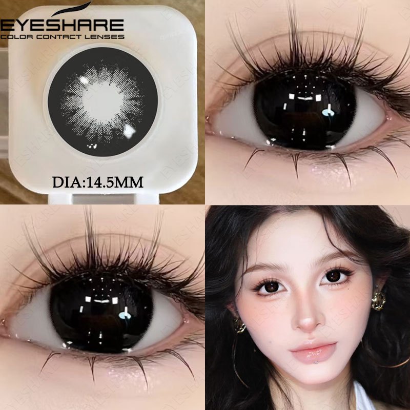 MẮT 1 Cặp Ống Kính Tiếp Xúc Màu Đen Cho Mắt Ống Kính Mắt Xanh Thời Trang 14,5mm Ống Kính Tự Nhiên Hàn Quốc Sử Dụng Hàng Năm
