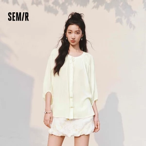 Áo sơ mi Semir nữ mùa hè với thiết kế đèn lồng tay oversize và họa tiết