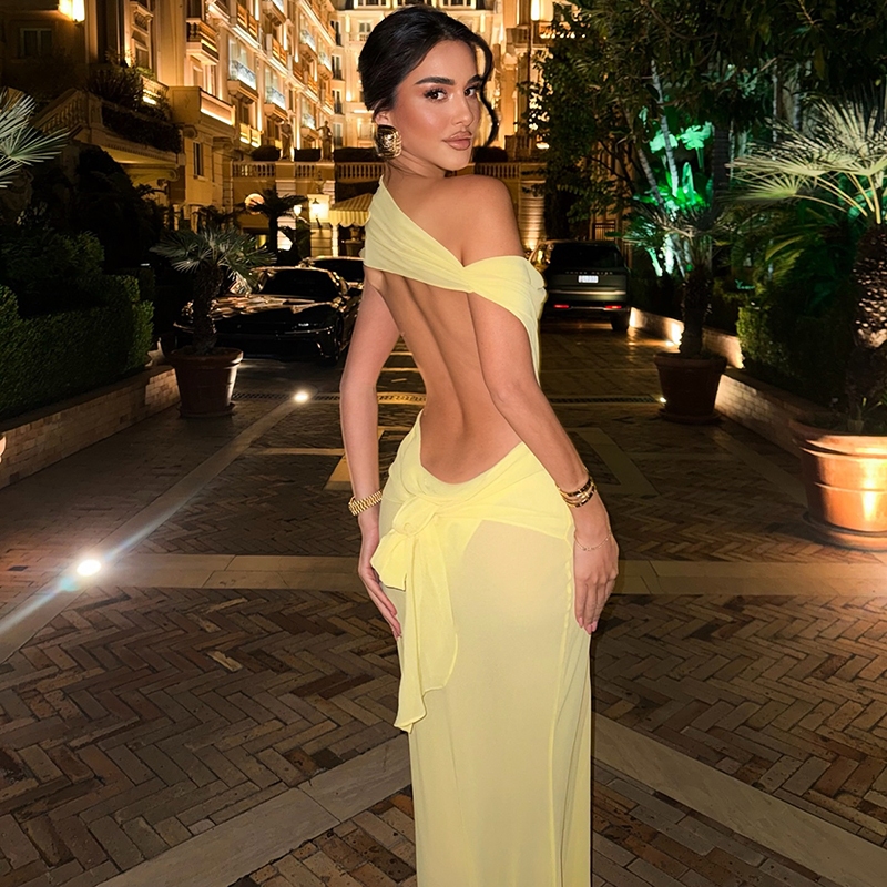 CuteNew Đầm Maxi cổ nỉ không lưng lưới mỏng - Phong cách kỳ nghỉ summer