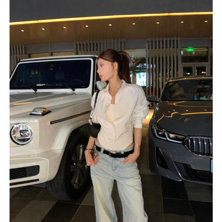 Áo sơ mi nữ màu trắng chất liệu Tencel, dáng ôm body phù hợp mùa xuân, thiết kế cổ polo