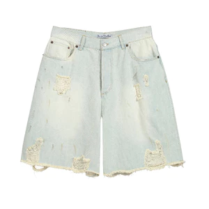Quần short denim rách đau khổ đã giặt, Quần short denim nam và Unisex, Xanh Glacier