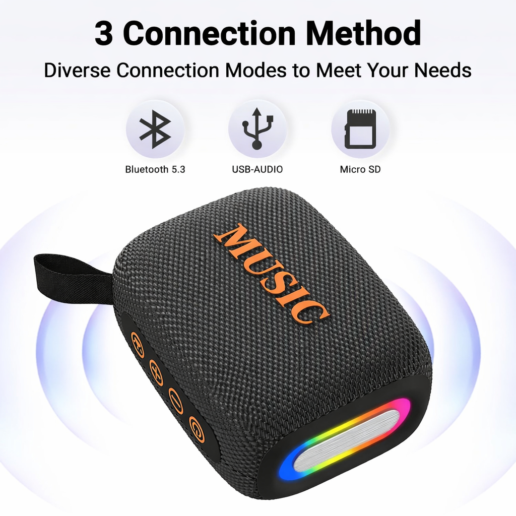 Loa Bluetooth không dây, loa di động chống nước IPX5 có đèn, BT5.3, pin 1800mAh, phát nhạc 10 giờ, âm thanh mạnh mẽ, phù hợp cho ngoài trời/trong nhà/du lịch
