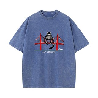 Dự Án Hail Mary Ryan Gosling B Kliban Cat San Francisco Cầu Giải Trí Cotton Rửa Vintage Áo Thun Tay Ngắn Áo Cổ Tròn Quần Áo