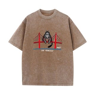 Dự Án Hail Mary Ryan Gosling B Kliban Cat San Francisco Cầu Giải Trí Cotton Rửa Vintage Áo Thun Tay Ngắn Áo Cổ Tròn Quần Áo