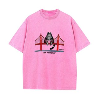 Dự Án Hail Mary Ryan Gosling B Kliban Cat San Francisco Cầu Giải Trí Cotton Rửa Vintage Áo Thun Tay Ngắn Áo Cổ Tròn Quần Áo