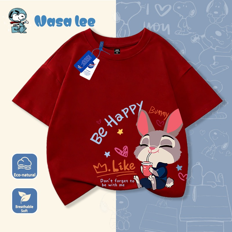 Nasa hợp tác cùng Judy Rabbit áo thun cotton tay ngắn cho trẻ em size lớn 2026 mới áo mùa hè tay ngắn