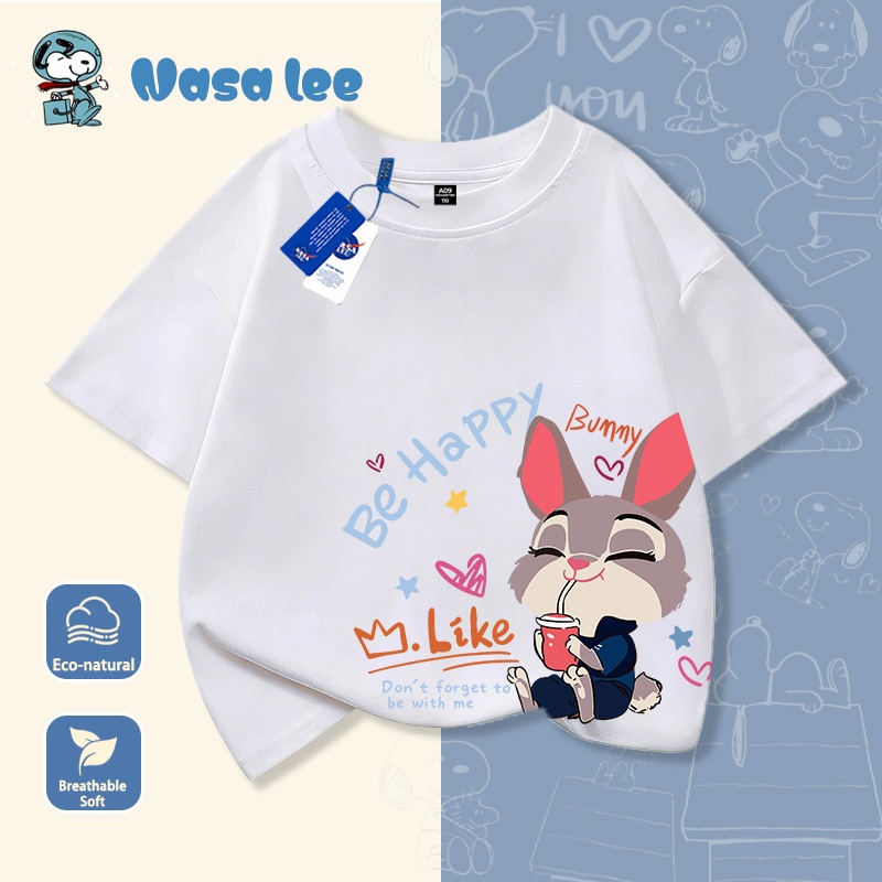 Nasa hợp tác cùng Judy Rabbit áo thun cotton tay ngắn cho trẻ em size lớn 2026 mới áo mùa hè tay ngắn