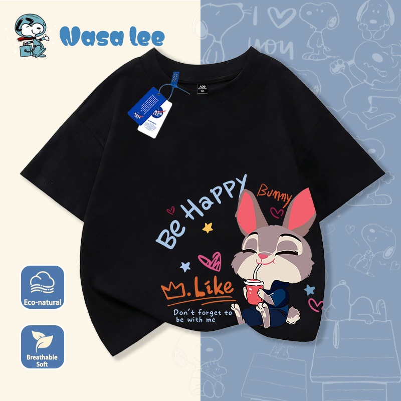 Nasa hợp tác cùng Judy Rabbit áo thun cotton tay ngắn cho trẻ em size lớn 2026 mới áo mùa hè tay ngắn