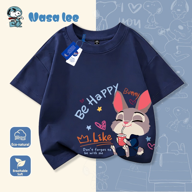 Nasa hợp tác cùng Judy Rabbit áo thun cotton tay ngắn cho trẻ em size lớn 2026 mới áo mùa hè tay ngắn
