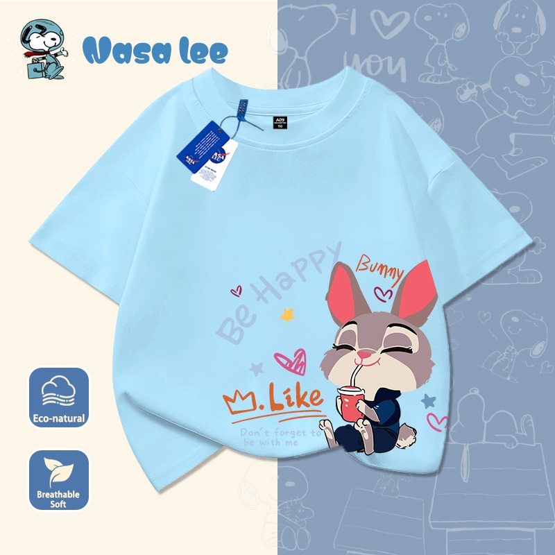 Nasa hợp tác cùng Judy Rabbit áo thun cotton tay ngắn cho trẻ em size lớn 2026 mới áo mùa hè tay ngắn
