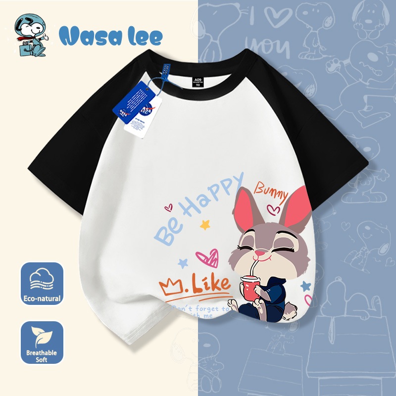 Nasa hợp tác cùng Judy Rabbit áo thun cotton tay ngắn cho trẻ em size lớn 2026 mới áo mùa hè tay ngắn