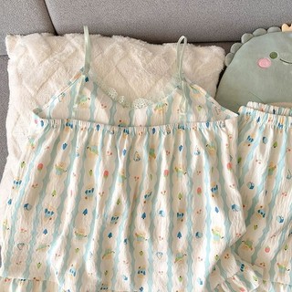 Bộ đồ ngủ nữ với dây đeo và họa tiết anh đào hoạt hình, kèm bộ quần áo gia đình dễ thương