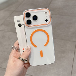Khung màu tương phản siêu mỏng Vỏ điện thoại PC màu cam từ tính trong suốt cao phù hợp cho iPhone 11 12 13 14 15 16 17 Pro Max Vỏ cứng chống rơi