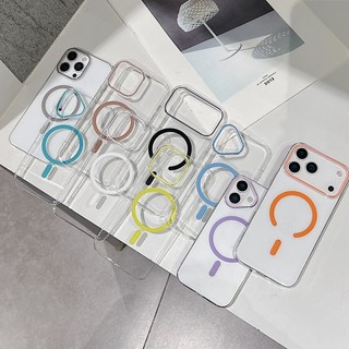 Khung màu tương phản siêu mỏng Vỏ điện thoại PC màu cam từ tính trong suốt cao phù hợp cho iPhone 11 12 13 14 15 16 17 Pro Max Vỏ cứng chống rơi