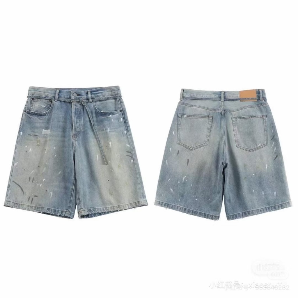 Quần short Denim Capri Denim Capri cổ điển Splash Ink đau khổ, quần short nam