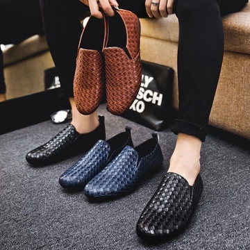 Robin [Khuyến nghị sản phẩm hấp dẫn] Giày đậu Hà Lan Nam 7 Giày da mềm Giày da dệt Giày lái xe đế mềm thoáng khí Giày nam cỡ lớn Giày lười công sở Giày Over-Foot