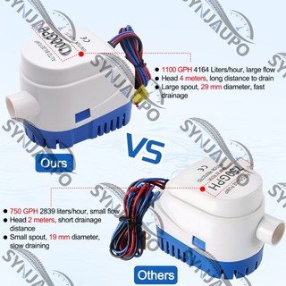 Máy bơm nước biển tự động 12V 1100GPH, chìm cho du thuyền, thuyền động cơ
