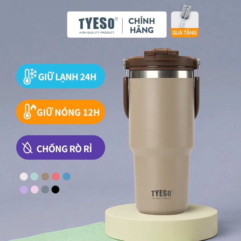 TYESO Ly Giữ Nhiệt Tumbler Inox 304 600ml-1200ml 2 Lớp Giữ Nóng Lạnh Có Quai Xách Nắp Uống 2 Chiều Chống Tràn BPA Free 01-01022