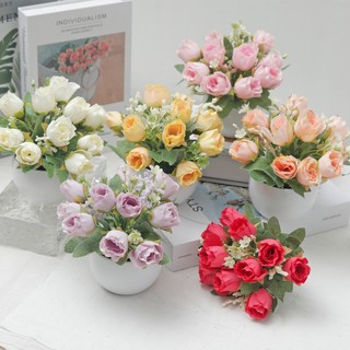 Nhân Tạo Hoa Hồng Trong Chậu Mini Giả Thực Vật Mô Phỏng Lụa Cây Cảnh Nhà Phòng Văn Phòng Trang Trí Bàn Thẩm Mỹ Vintage Quà Tặng Nhỏ Nồi Nhựa Bud Thực Tế