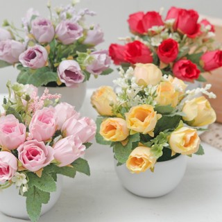Nhân Tạo Hoa Hồng Trong Chậu Mini Giả Thực Vật Mô Phỏng Lụa Cây Cảnh Nhà Phòng Văn Phòng Trang Trí Bàn Thẩm Mỹ Vintage Quà Tặng Nhỏ Nồi Nhựa Bud Thực Tế
