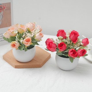 Nhân Tạo Hoa Hồng Trong Chậu Mini Giả Thực Vật Mô Phỏng Lụa Cây Cảnh Nhà Phòng Văn Phòng Trang Trí Bàn Thẩm Mỹ Vintage Quà Tặng Nhỏ Nồi Nhựa Bud Thực Tế