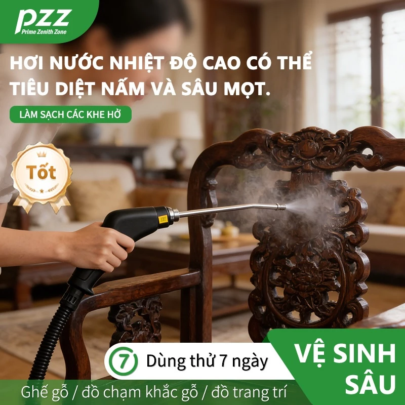 Máy làm sạch bằng hơi nước cao áp di động PZZ, làm sạch nhanh khe sofa, đồ gỗ chạm khắc, diệt khuẩn 99,99%. — ảnh 1