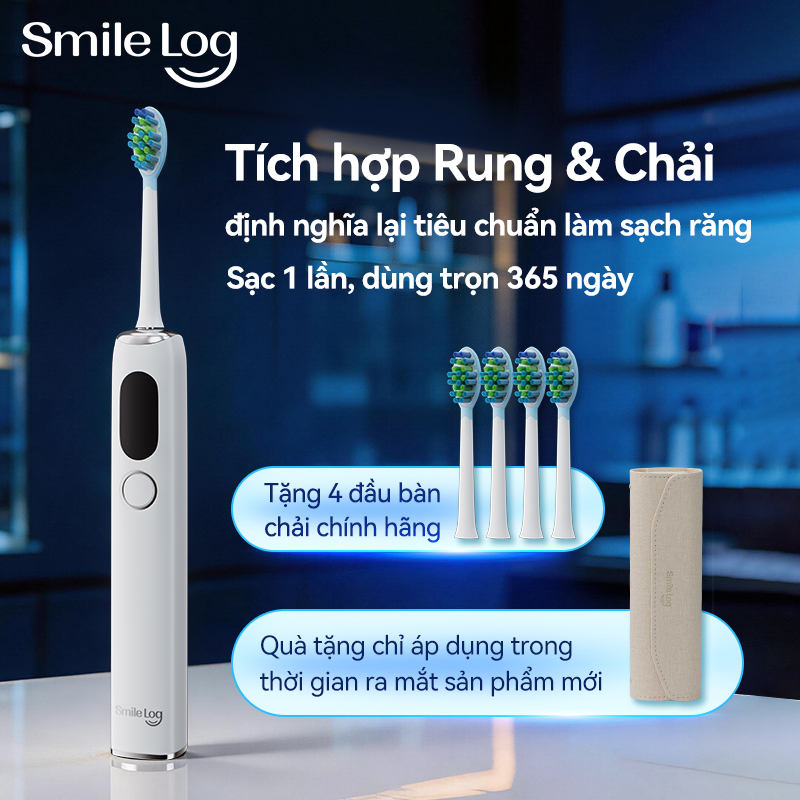 [HÀNG MỚI VỀ] Smile Log Bàn Chải Đánh Răng Điện Master Sweep, 5 Chế Độ Chăm Sóc Nướu,Pin Sử Dụng Lên Đến 360 Ngày, Thiết Kế 1 Nút Chạm, Loại Bỏ Mảng Bám Hiệu Quả