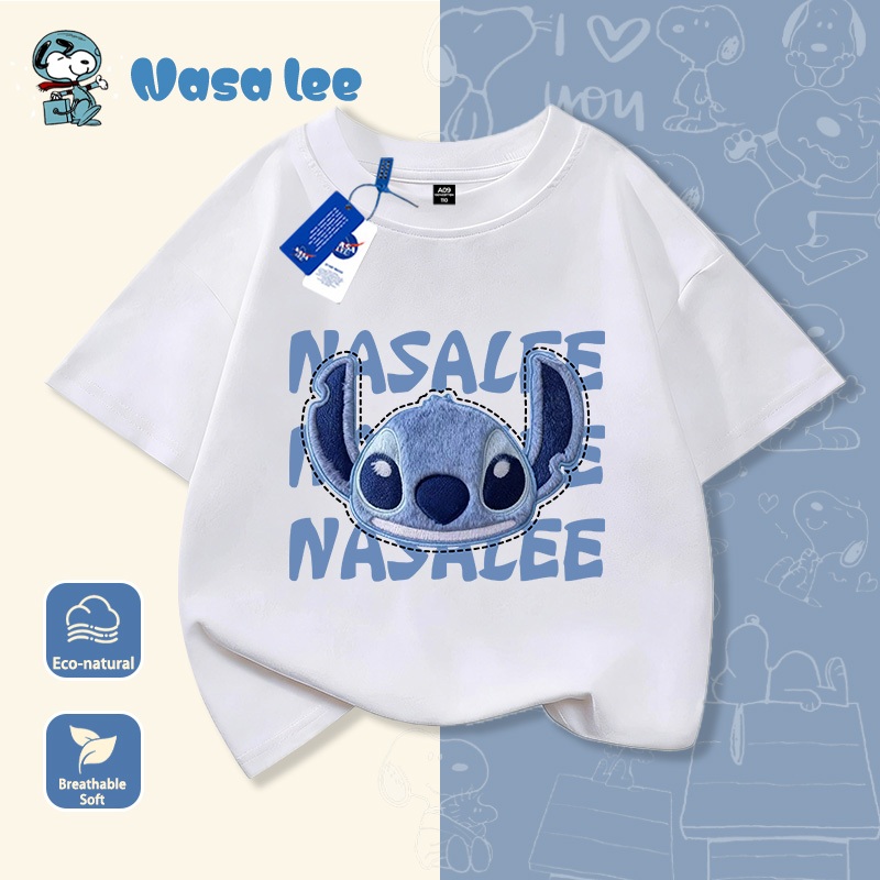 Áo thun tay ngắm màu xanh dương kiểu mới 2026 in hình Stitch dễ thương   Chất liệu cotton cao cấp, thiết kế độc đáo, phong cách nhỏ, áo trẻ em